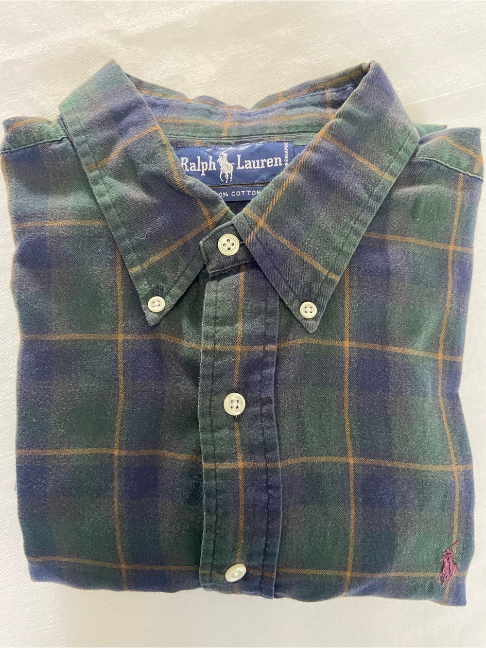 Ralph Lauren Navy and Forest Green Plaid Button-Down Shirt